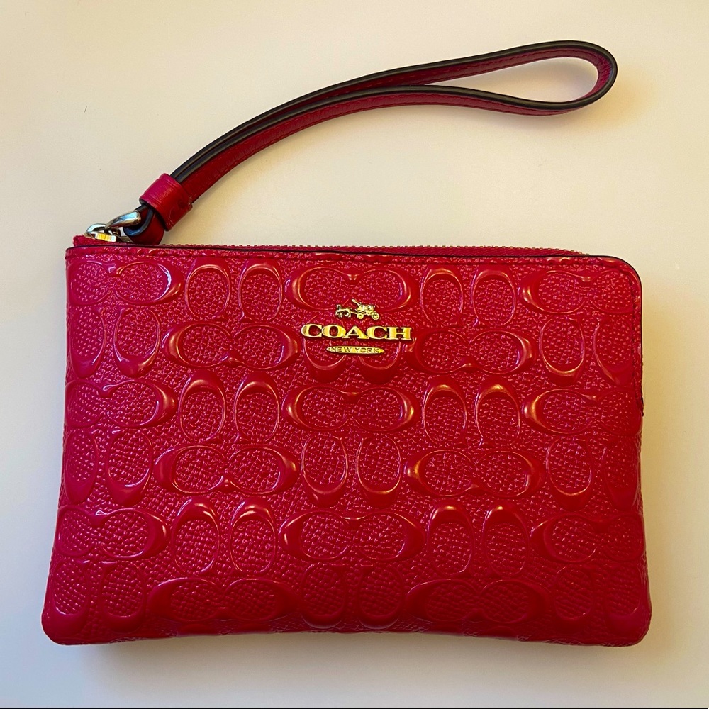 Coach Signature Debossed Corner Zip Wristlet
